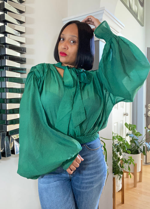 Enchanting Wide Bell Sleeve Top (Emerald)